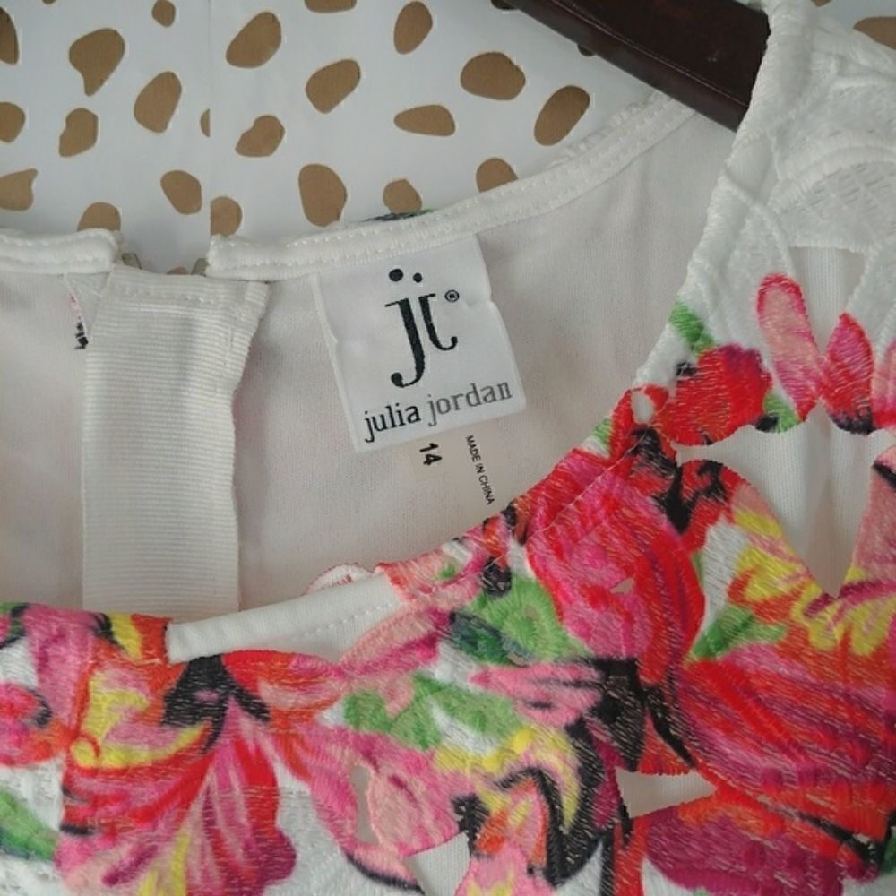 Julia Jordan Floral Lace Shift Dress 14 White Pink Multicolor - Picture 5 of 6